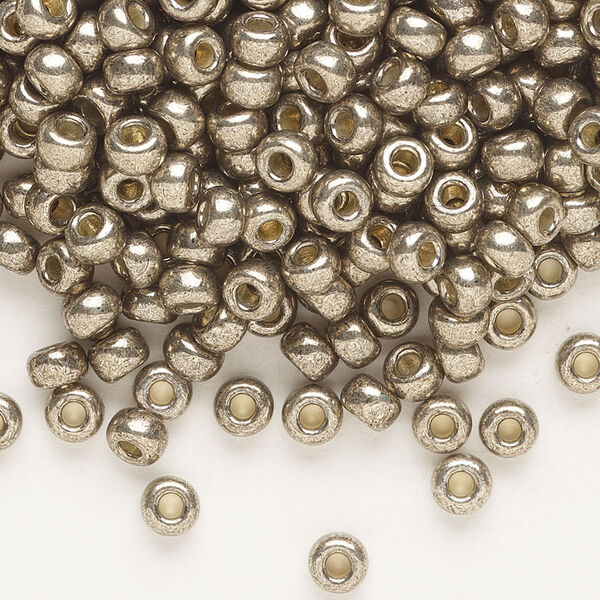 Seed bead, Miyuki, glass, pkg/25g, #6 rocaille, Duracoat® opaque galvanized pewter, (RR-4222). image number 0