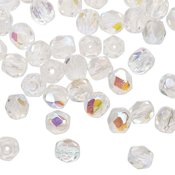 Bead 1pkg1 Czech fire-polished glass, 6mm faceted round, 1 mass translucent clear AB image number 0