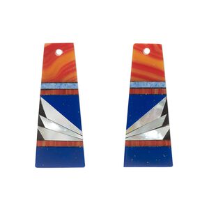 Drop, mother-of-pearl shell and resin, multicolored, 26x10mm single-sided flat trapezoid. Sold per pkg of 2.