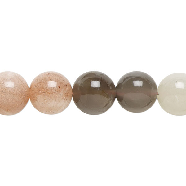 Bead, multi-moonstone (natural), 10mm round, A- grade, Mohs hardness 6 to 6-1/2. Sold per 8-inch strand, approximately 20 beads. image number 0