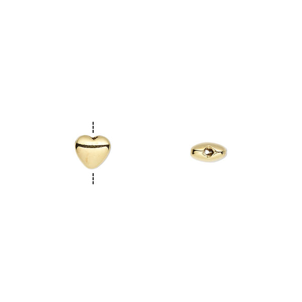 Bead, gold-finished sterling silver, 6mm heart. Sold per pkg of 2. image number 0