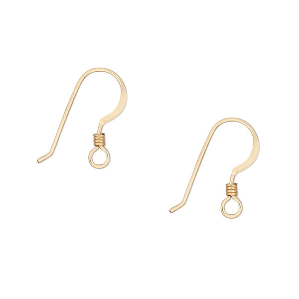 Ear wire, 14Kt gold-filled, 14mm flat fishhook with 2mm coil and open loop, 22 gauge. Sold per pkg of 5 pairs. image number 0