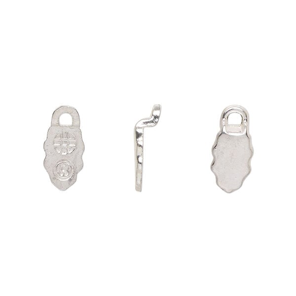 Bail, Aanraku&reg;, glue-on earring, silver-plated "pewter" (zinc-based alloy), 13x6mm with 9x6mm leaf flat base. Sold per pkg of 4. image number 0