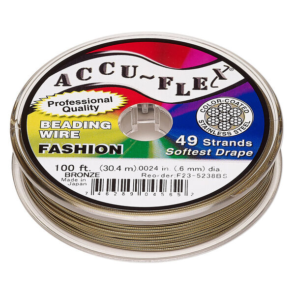 Beading wire, Accu-Flex®, nylon and stainless steel, bronze, 49 strand, 0.024-inch diameter. Sold per 100-foot spool. image number 0