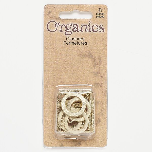 Clasp, toggle, gold-finished "pewter" (zinc-based alloy), matte, 18mm textured round and 19mm textured flat round. Sold per pkg of 8. image number 0