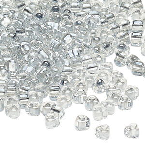 Seed bead, Miyuki, glass, transparent clear inside dyed color metallic silver grey (TR1105), #5 triangle. Sold per 250-gram pkg.