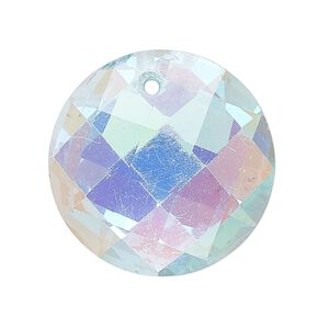 Focal, glass, transparent aqua AB, 29-31mm top-drilled faceted round. Sold individually.