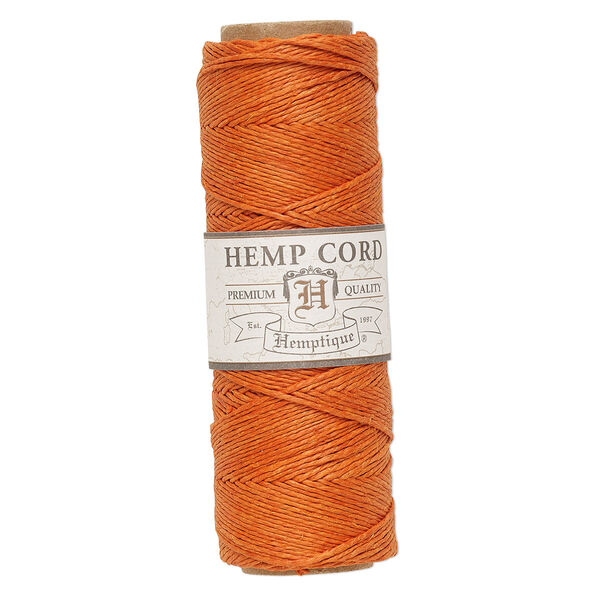 Cord, Hemptique®, polished hemp, orange, 0.5mm diameter, 10-pound test. Sold per 205-foot spool. image number 0