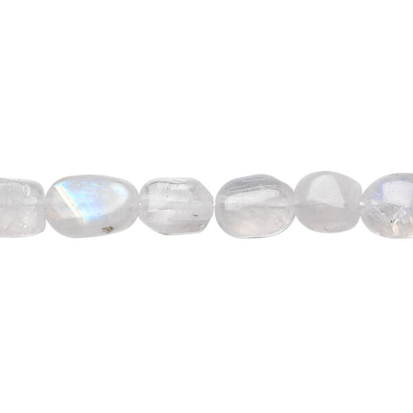 Bead, rainbow moonstone (natural), 8x6mm-12x6mm hand-cut flat oval, C grade, Mohs hardness 6 to 6-1/2. Sold per 15-1/2" to 16" strand. image number 0