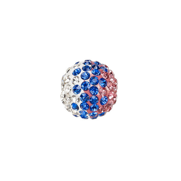 Bead, Egyptian glass rhinestone / epoxy / resin, cobalt blue / pink / white, 14mm round with pav&eacute; wave design. Sold individually. image number 0