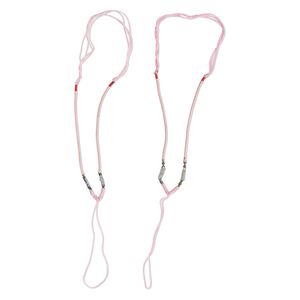 Necklace cord, macramé, imitation silk, pink and multicolored, 2-3.5mm wide with 5-1/2 inch dangle, 20 inches with slip knot closure. Sold per pkg of 2.