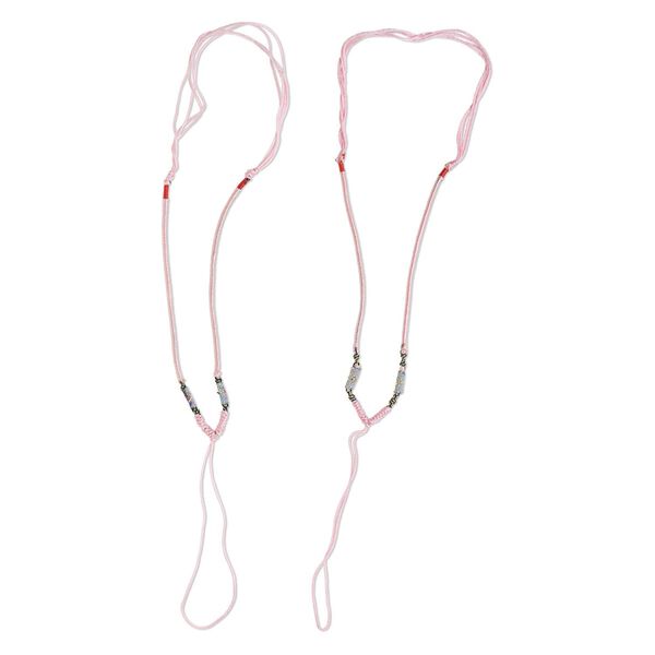 Necklace cord, macramé, imitation silk, pink and multicolored, 2-3.5mm wide with 5-1/2 inch dangle, 20 inches with slip knot closure. Sold per pkg of 2. image number 0