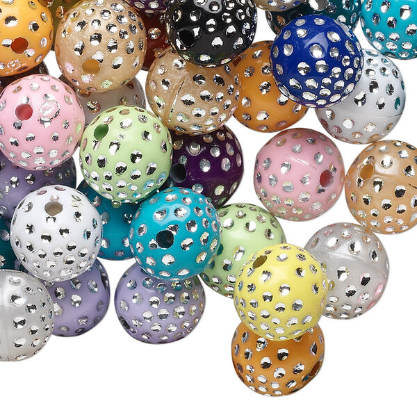 Bead mix, acrylic, mixed colors, 10mm round. Sold per 75-gram pkg, approximately 150-160 beads. image number 0
