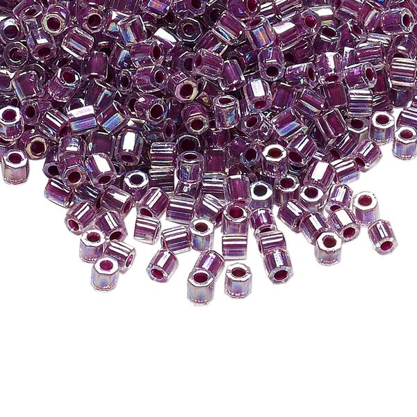 Seed bead, Delica®, glass, pkg/250g, #8 cut, translucent raspberry-lined rainbow crystal clear (DBLC-0056). image number 0