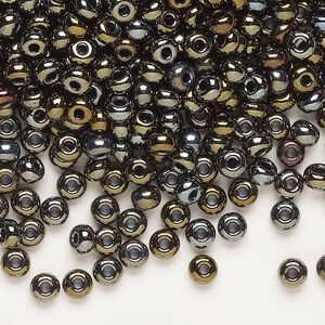 Seed bead, Preciosa Ornela, glass, opaque brown iris black, #6 rocaille. Sold per 500-gram pkg.