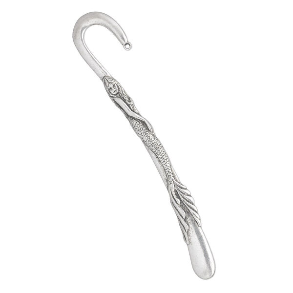 Bookmark, antique silver-plated pewter (tin-based alloy), 5-3/4 inch double-sided hook with mermaid and loop. Sold individually. image number 0