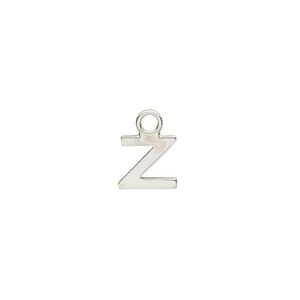 Charm, sterling silver, 8mm single-sided modern square alphabet letter Z. Sold individually.
