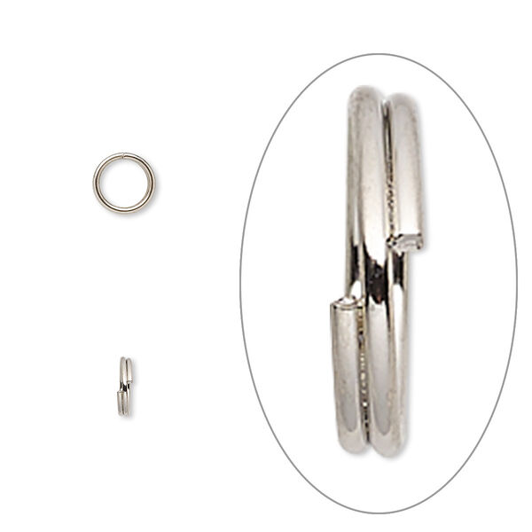 Split ring, imitation nickel-finished steel, 5mm round with 3.7mm inside diameter. Sold per pkg of 1,000. image number 0