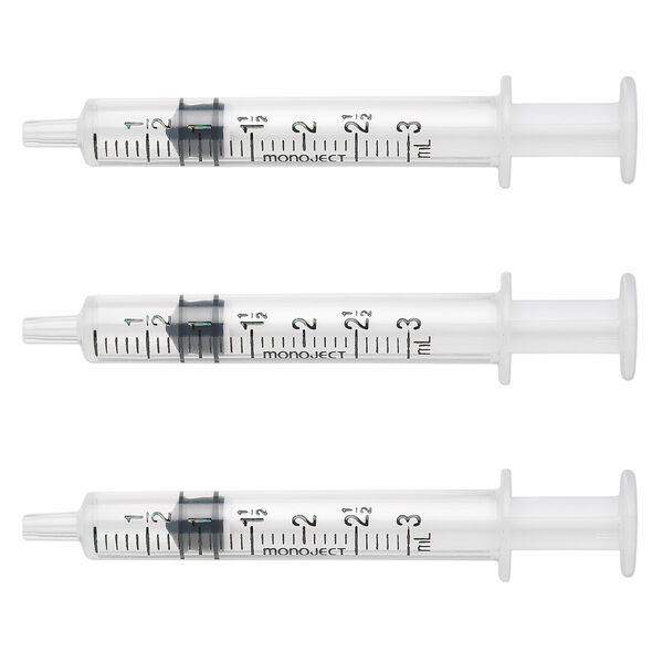 Syringe, plastic, 3-2/3 x 1-inch, holds up to 3mL. Sold per pkg of 3. image number 0