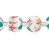 Bead, glass 1pkg8, multicolored, 14mm round with hand-painted flower. image number 0