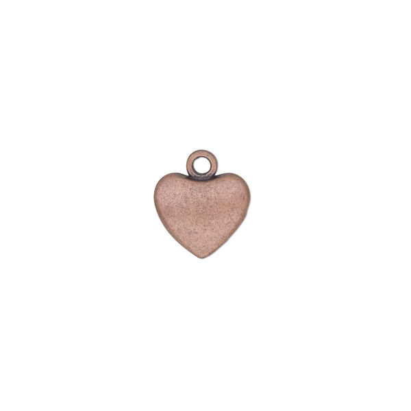 Charm, antique copper-finished "pewter" (zinc-based alloy), 10.5x9mm double-sided puffed heart. Sold per pkg of 6. image number 0