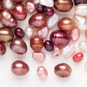 Freshwater pearl mix 1pkg1, top-drilled / center-drilled / herringbone-drilled rice, 2 ounce multi-pink / multi-red 3mm-14x12mm cultured