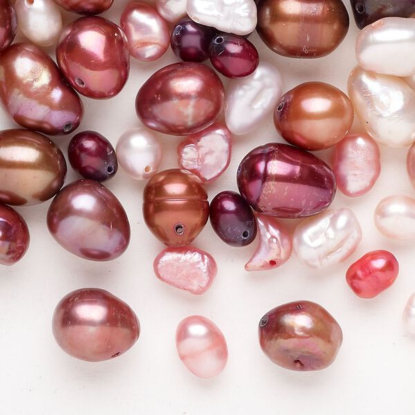 Freshwater pearl mix 1pkg1, top-drilled / center-drilled / herringbone-drilled rice, 2 ounce multi-pink / multi-red 3mm-14x12mm cultured image number 0