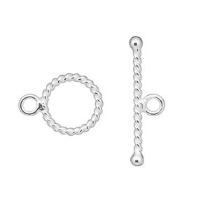 Clasp toggle 1pkg2 sterling silver, 13mm twisted, 1-strand