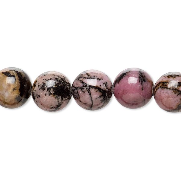 Bead, rhodonite (natural), 10mm smooth round, B grade, Mohs hardness 5-1/2 to 6-1/2. Sold per 15-1/2 to 16-inch strand. image number 0
