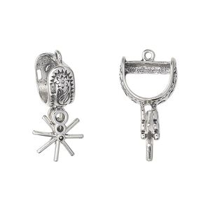 Charm, antiqued sterling silver, 23x10mm 3D Western spur. Sold individually.