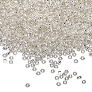 Seed bead, Miyuki, glass, pkg/25g, #11 rocaille, transparent silver-lined crystal clear, (RR-1).