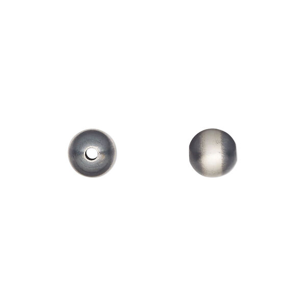 Bead, Navajo pearl style, brushed oxidized sterling silver, 7mm round. Sold individually. image number 0