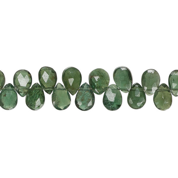 Bead, green apatite (natural), 6x4mm-7x5mm hand-cut top-drilled faceted puffed teardrop, B grade, Mohs hardness 5. Sold per 4-inch strand, approximately 30 beads. image number 0