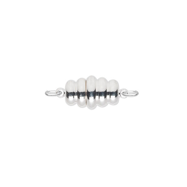Clasp, magnetic, silver-plated brass, 13x8mm swirl oval. Sold individually. image number 0