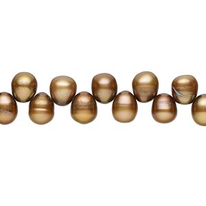 Freshwater pearl 1pkg1, rice C grade, 15 inch antique copper peacock 6x5mm-9x6mm cultured