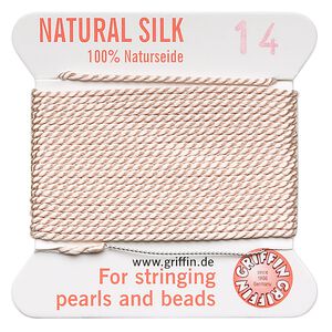 Thread, Griffin, silk, light pink, size #14. Sold per 2-meter card (approximately 78 inches).