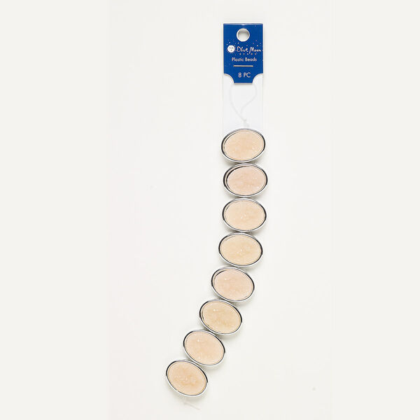 Bead, druzy (acrylic), rose peach, 29x22mm double-drilled single-sided oval. Sold per pkg of 8. image number 0