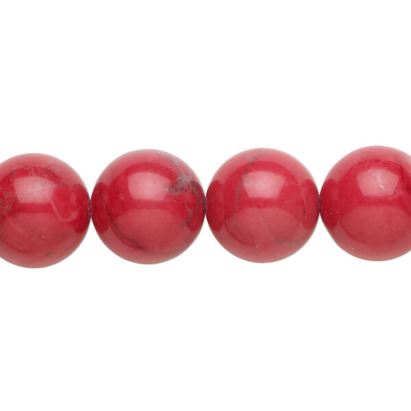 Bead, howlite (dyed), red, 12mm round, B grade, Mohs hardness 3 to 3-1/2. Sold per 16-inch strand. image number 0