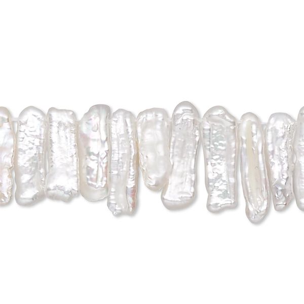 Pearl, cultured freshwater (bleached), white, 14x5mm-21x7mm top-drilled stick, C- grade, Mohs hardness 2-1/2 to 4. Sold per 15-1/2" to 16" strand. image number 0