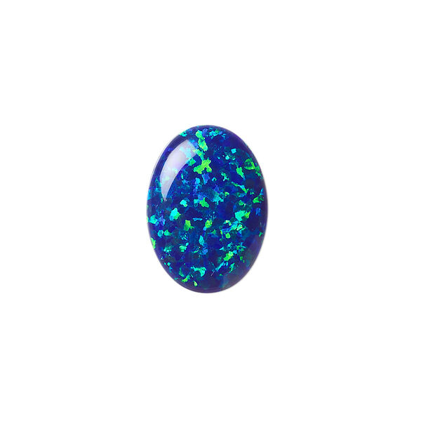 Cabochon, "opal" (silica and epoxy) (man-made), dark blue, 18x13mm calibrated oval. Sold individually. image number 0