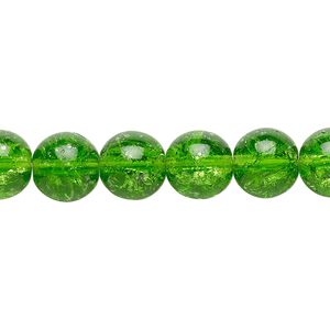 Bead, Czech crackle glass druk, translucent green, 10mm round. Sold per 15-1/2" to 16" strand.