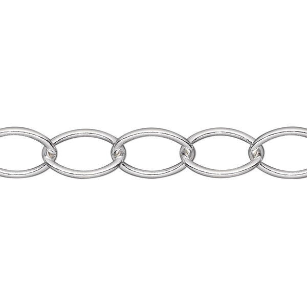 Chain, sterling silver, 12x9mm cable. Sold per pkg of 5 feet. image number 0