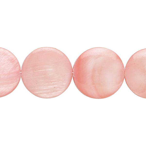 Mother-of-pearl shell 1pkg1, puffed flat round bead 15 inch light pink 15-16mm image number 0