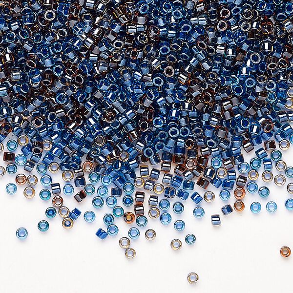 Seed bead mix, Miyuki Delica®, glass, pkg/7.5g, #11 round, translucent inside dyed color luster purple/cerulean blue mix. image number 0