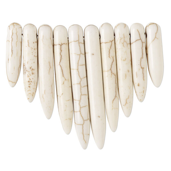 Focal, magnesite (stabilized), white, 20x5mm-39x5mm graduated spike fan, B grade, Mohs hardness 3-1/2 to 4. Sold per 10-piece set. image number 0