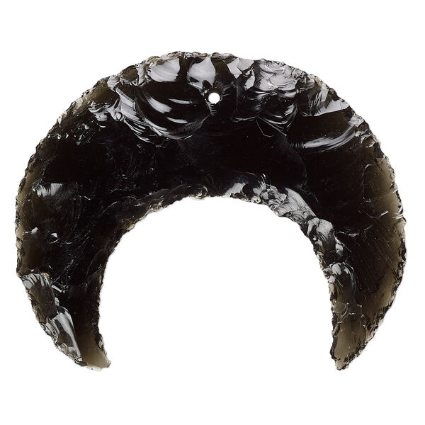 Focal, black obsidian (natural), 48x39mm-51x40mm hand-knapped naja, B grade, Mohs hardness 5 to 5-1/2. Sold individually. image number 0
