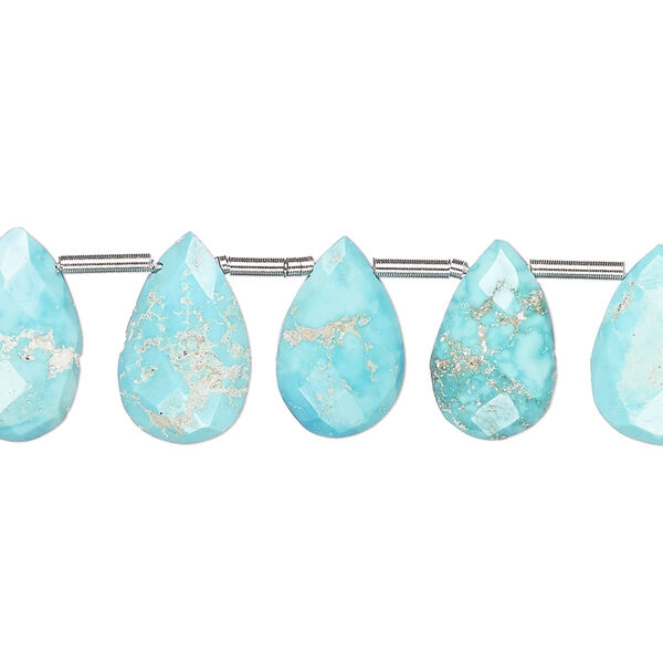 Bead, Imperial Crown turquoise (natural), 11x7mm-15x10mm hand-cut top-drilled faceted puffed teardrop, C+ grade, Mohs hardness 5 to 6. Sold per pkg of 17. image number 0
