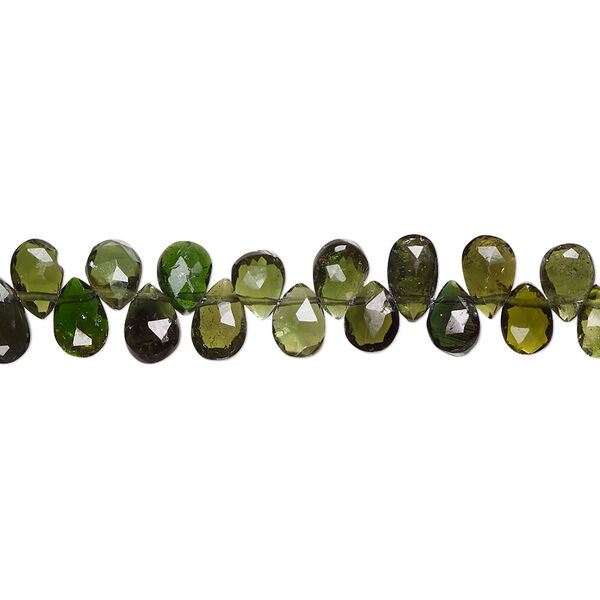 Bead, green tourmaline (natural), 6x4mm hand-cut top-drilled faceted teardrop, B+ grade, Mohs hardness 7 to 7-1/2. Sold per 8-inch strand, approximately 65-75 beads. image number 0