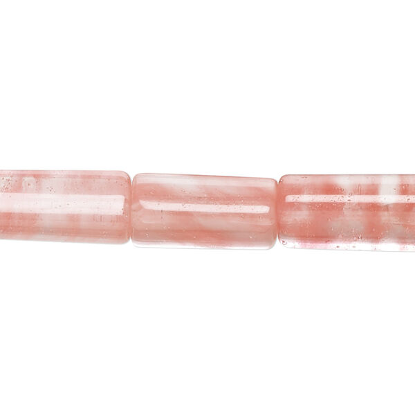 Bead, cherry "quartz" glass, 13x8mm-17x8mm triangular tube with 0.6-0.8mm hole. Sold per 15-1/2" to 16" strand. image number 0