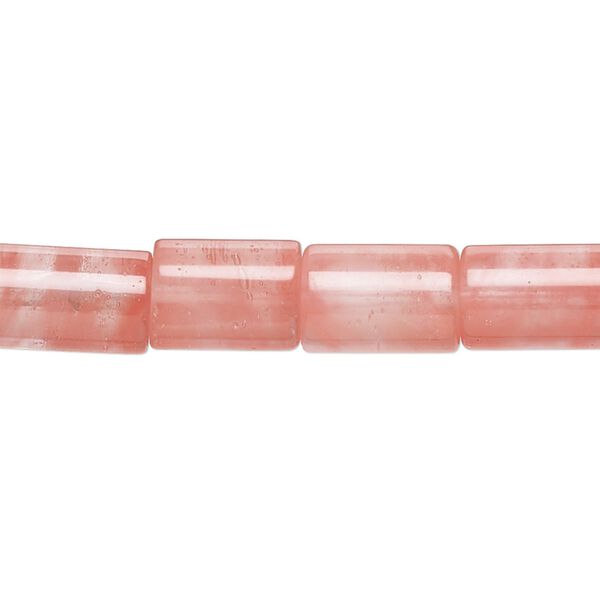 Bead, cherry "quartz" glass, 10x8mm-13x8mm round tube with 0.6-0.8mm hole. Sold per 15-inch strand. image number 0